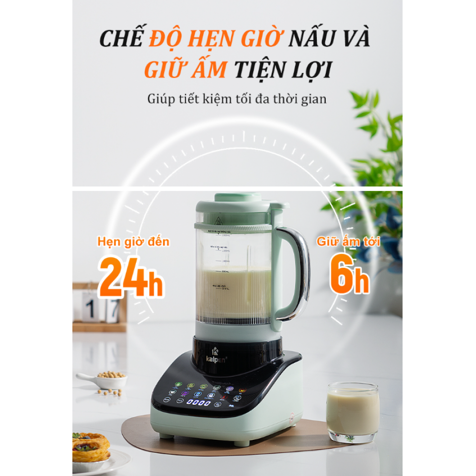 Máy làm sữa hạt Kalpen H5 - Đa năng 12 chế độ, xay sáng tạo các món như sữa hạt, súp, cháo, sinh tố tại nhà, tiện lợi và dễ sử dụng.