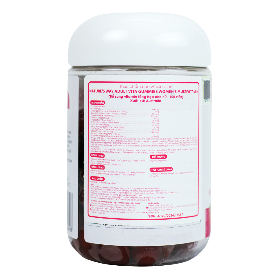 Vitamin Tổng Hợp Cho Nữ Nature's Way Adult Vita Gummies - Bổ Sung Vitamin, Tăng Cường Sức Khỏe, Tốt Cho Xương, Da, Tóc - 100 Viên