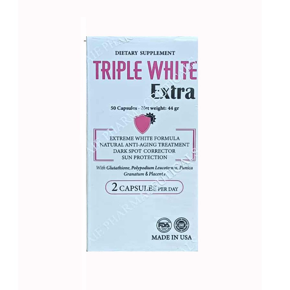 Viên Uống Trắng Da Dietary Supplement Triple White - Glutathione 1200mg, Hỗ Trợ Làm Sáng Da và Chống Nắng Hiệu Quả, Hộp 50 Viên