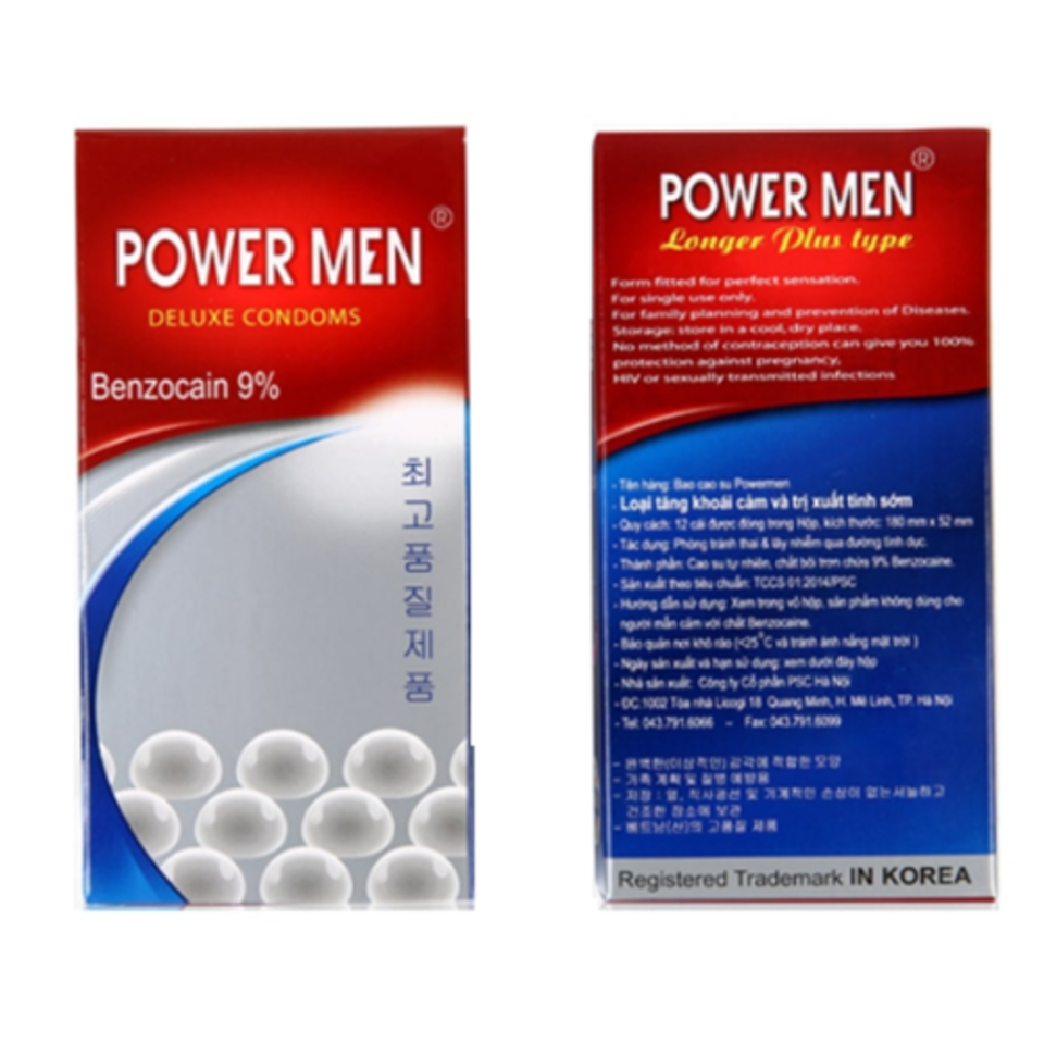 Bao Cao Su Hàn Quốc Power Men Deluxe Condoms Ngọc Trai, hộp 12 chiếc