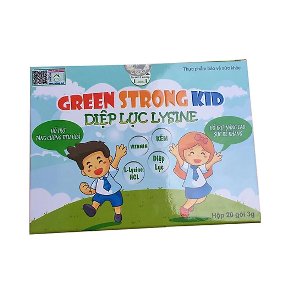 Diệp Lục Lysine Green Strong Kid (hộp 20 gói) - Giúp Bé Ăn Ngon, 1 Hộp
