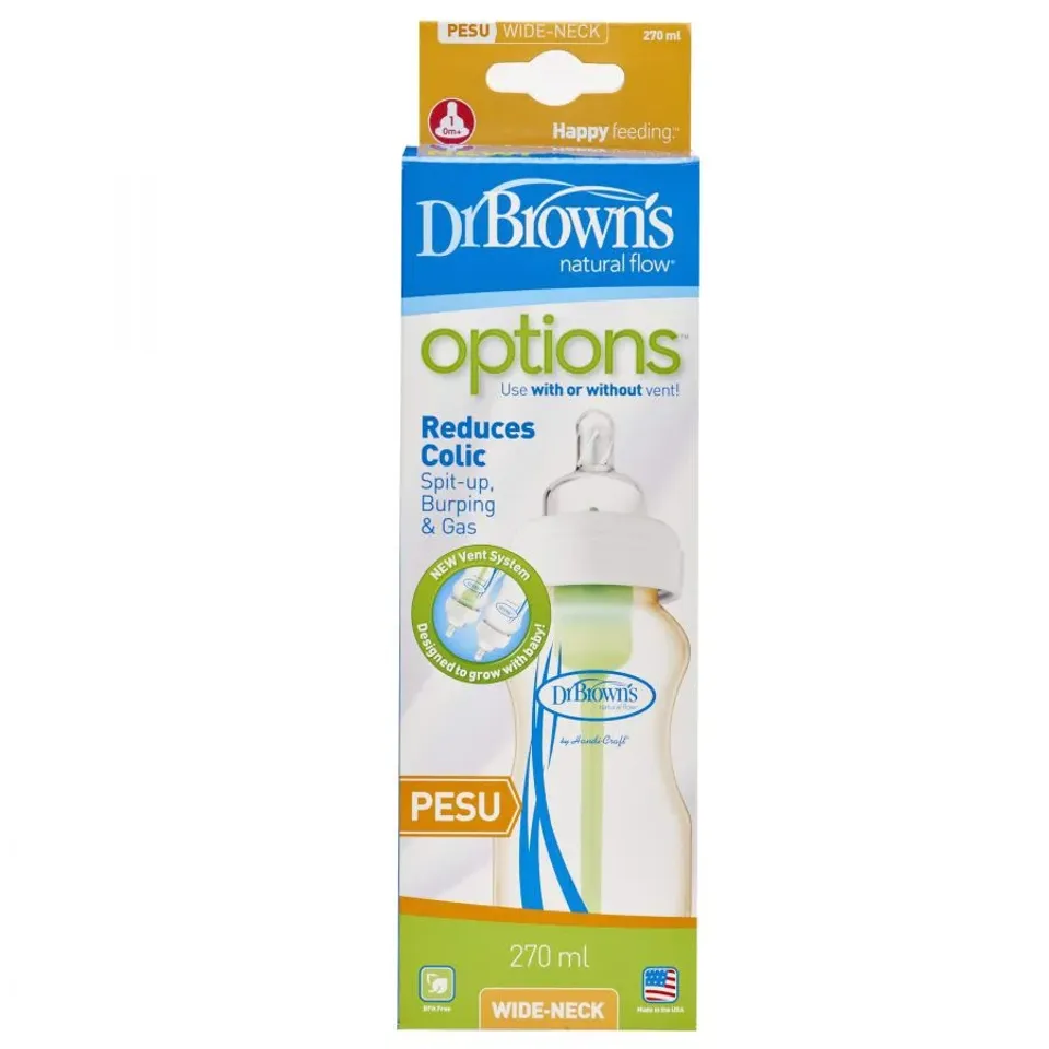 Bình sữa Dr. Brown's cổ rộng 150ml-270ml nhựa PESU, Option 150ml