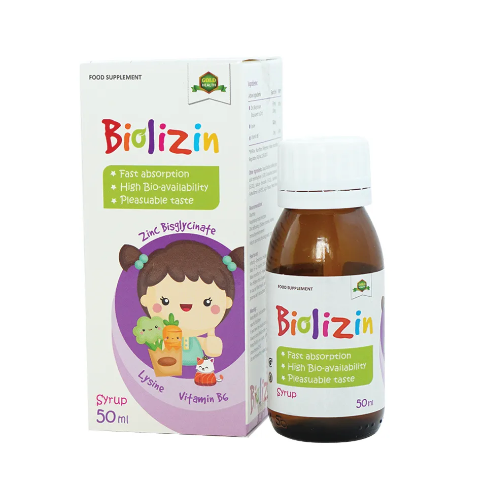 Biolizin Kẽm zinc Lysine Giúp Bổ Sung Vitamin B6 cho bé biếng ăn, 1 Hộp