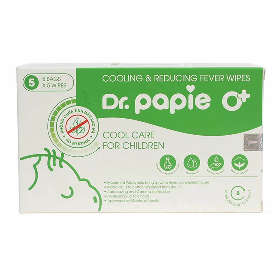 Khăn hạ sốt Dr Papie 25 khăn, hộp, 5 cái, gói