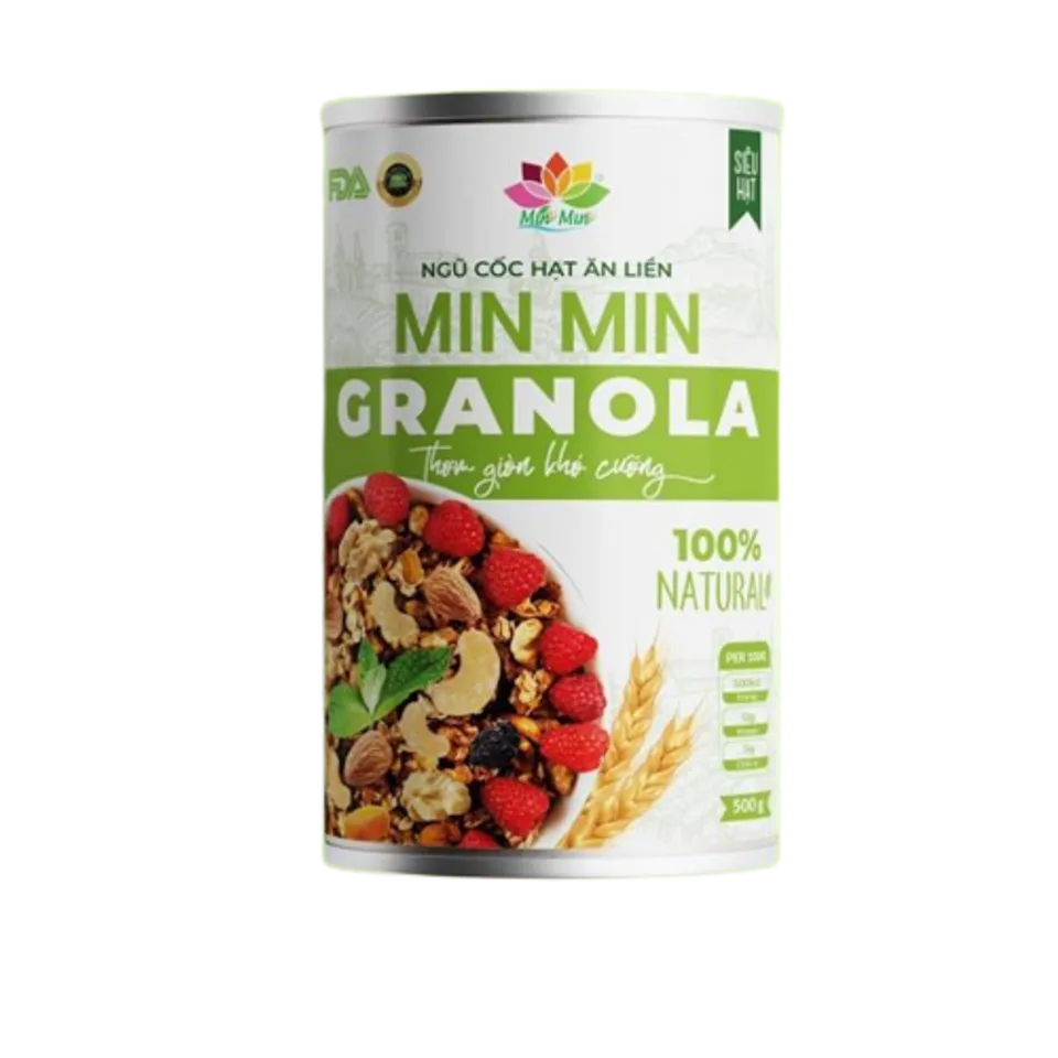 Ngũ Cốc Hạt Granola MIN MIN Hộp 500g giàu dinh dưỡng, tốt cho sức khỏe