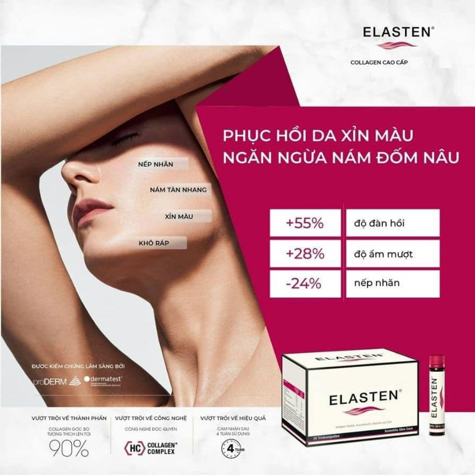 Collagen Elasten Đức Dạng Nước 28 Ống X 25ml - Giải Pháp Trẻ Hóa Da, Giúp Làm Sáng Da và Tăng Cường Độ Đàn Hồi, Hương Vị Cherry Thơm Ngon