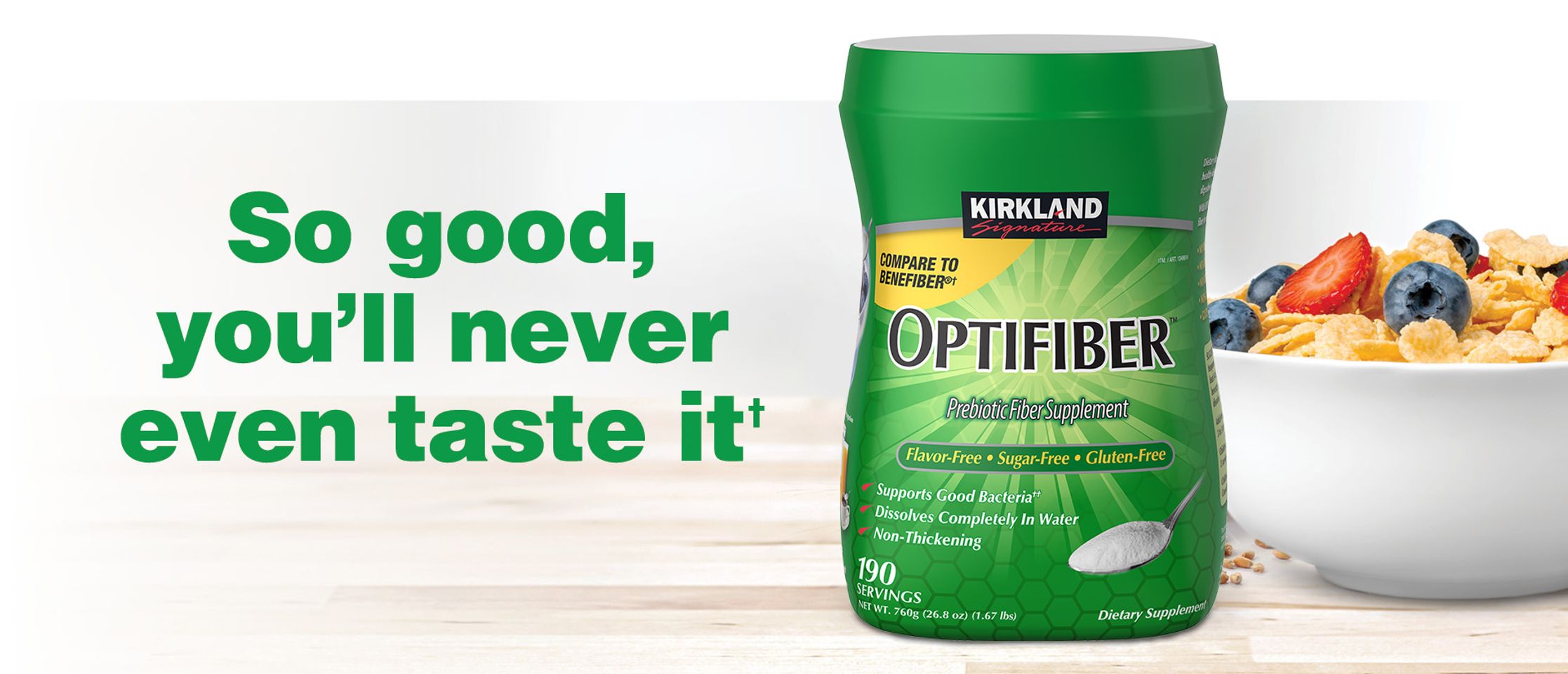 Bột Hòa Tan Hỗ Trợ Bổ Sung Chất Xơ Kirkland Signature Optifiber 190 Khẩu Phần - Cải Thiện Tiêu Hóa, Dễ Dàng Thêm Vào Đồ Uống và Thức Ăn.