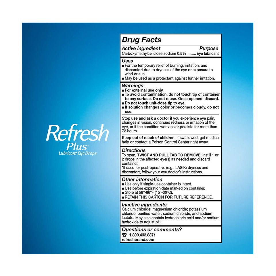 Nước Nhỏ Mắt Refresh Plus Lubricant Eye Drops - Giảm Khô Mắt, Dưỡng Ẩm, Hỗ Trợ Bảo Vệ Mắt, 100 Tuýp, Mỹ