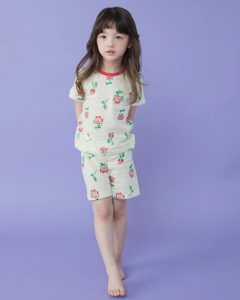 Bộ ngủ pijama cộc cho bé Rose Garden nhập khẩu Olomimi - Hàn Quốc