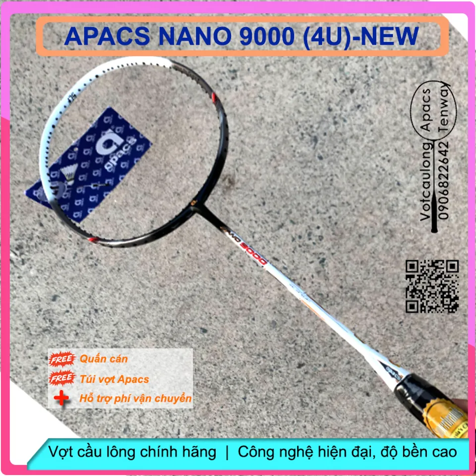 Vợt cầu lông Apacs Nano 9000 (4U) NEW cân bằng, Chưa đan lưới