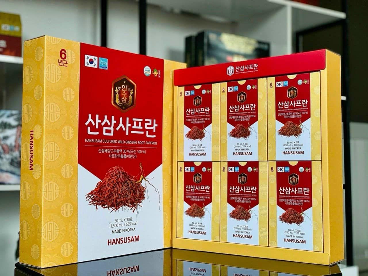 Nước hồng sâm nhụy hoa nghệ tây Hansusam Saffron 30 gói x 50ml