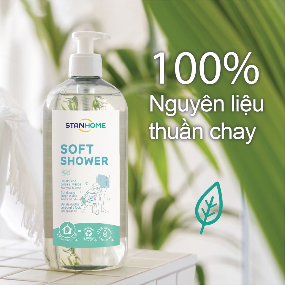 Sữa Tắm Rửa Mặt Không Xà Phòng Stanhome Soft Shower 740ml - Dưỡng Ẩm Dịu Nhẹ Cho Da Mặt và Cơ Thể, Phù Hợp Cho Da Nhạy Cảm
