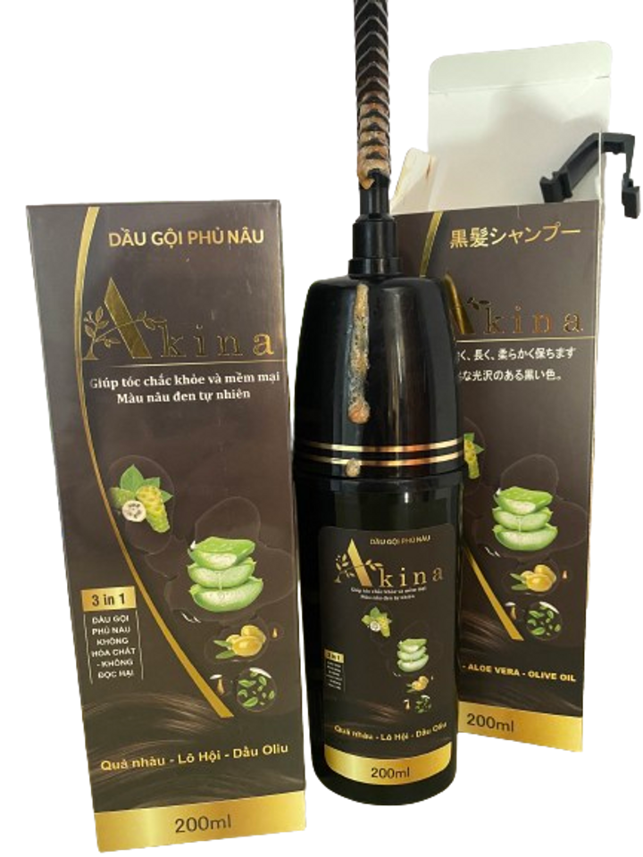 Dầu Gội Phủ Bạc Akina Nhật Bản 200ML - Nhuộm Đen Tóc Tự Nhiên, Kèm Lược Tiện Lợi, Hỗ Trợ Phục Hồi Tóc Hư Tổn