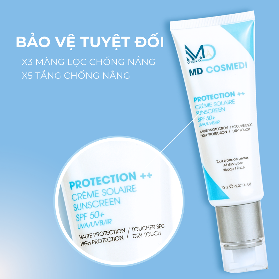 Kem chống nắng MD COSMEDI Nâng Tone và Kiềm Dầu SPF 50+ 70ml - Bảo Vệ Da Chống Tia UVA/UVB, Phù Hợp Mọi Loại Da