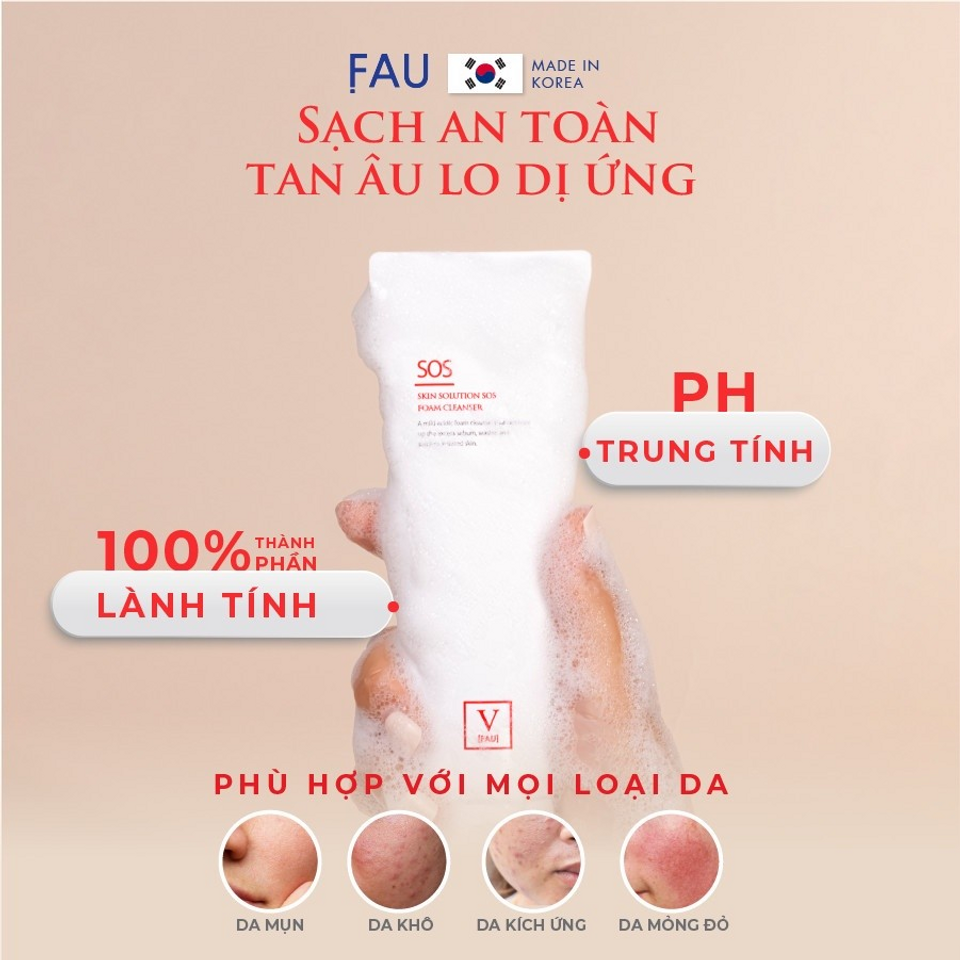 Sữa Rửa Mặt Cho Da Nhạy Cảm FAU Skin Solution SOS Cleanser 120ml - Giảm Mụn Hiệu Quả, Dưỡng Ẩm và Làm Dịu Da