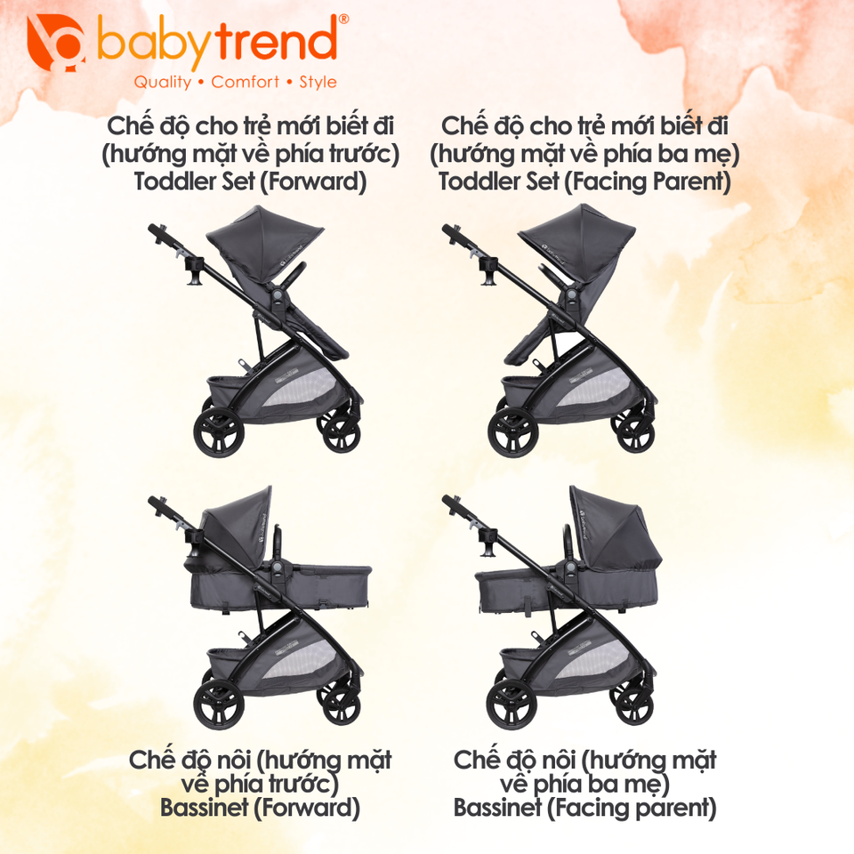 Xe đẩy Nôi Hai Chiều Baby Trend Passport Switch 4 Trong 1 - Xe Đẩy Đa Năng Dành Cho Bé, Phanh Dễ Sử Dụng, Giỏ Đựng Đồ Lớn