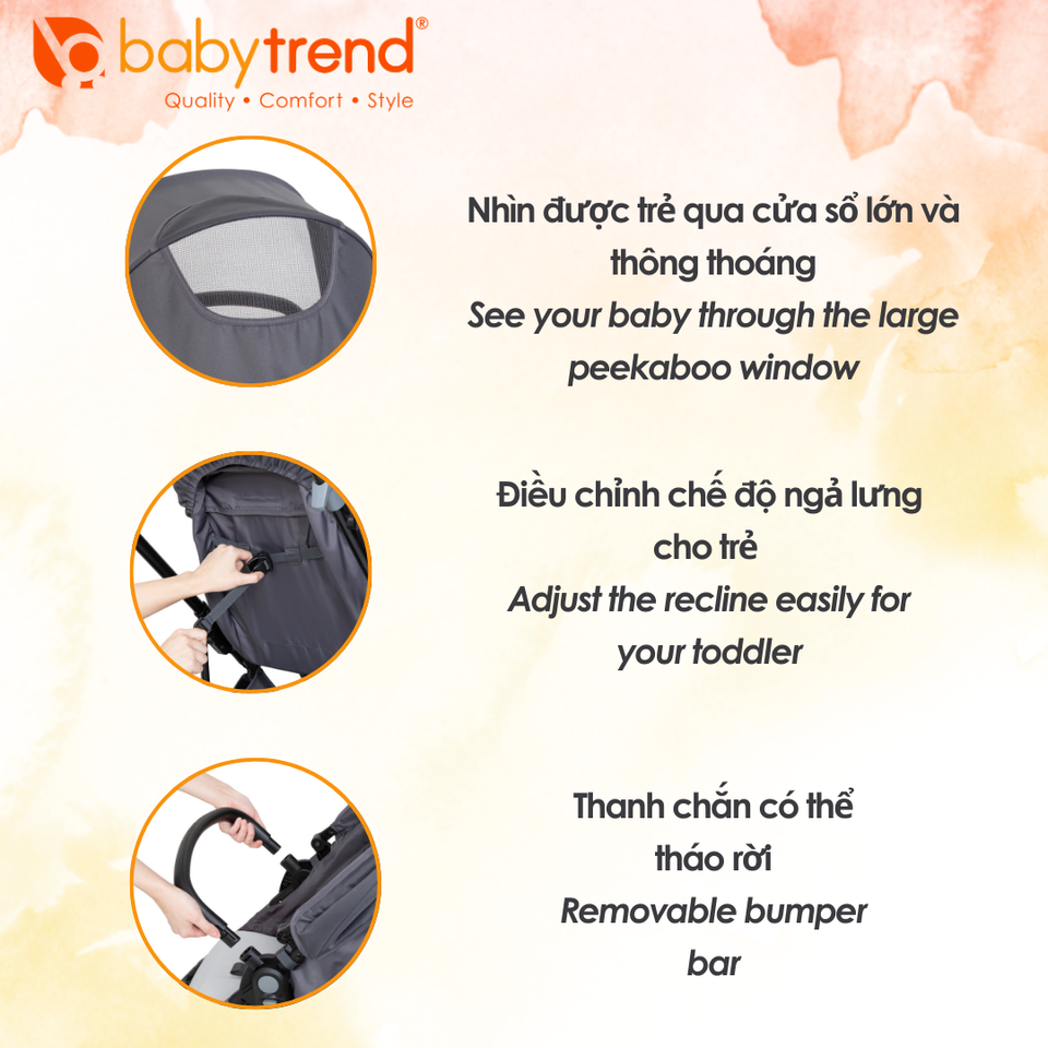 Xe đẩy Nôi Hai Chiều Baby Trend Passport Switch 4 Trong 1 - Xe Đẩy Đa Năng Dành Cho Bé, Phanh Dễ Sử Dụng, Giỏ Đựng Đồ Lớn