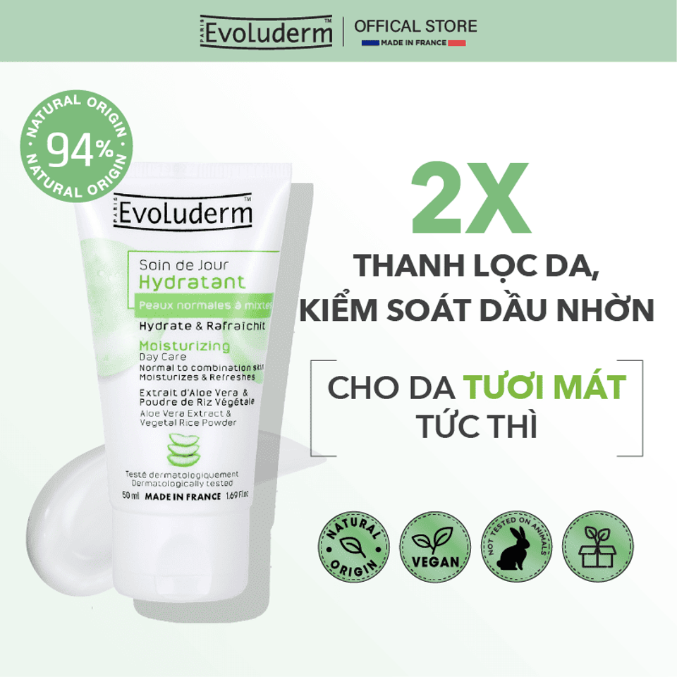 Kem Dưỡng Ẩm Ban Ngày Evoluderm Cho Da Thường & Hỗn Hợp - Giảm Bóng Nhờn, Chiết Xuất Lô Hội, 94% Tự Nhiên, Mỹ Phẩm Thuần Chay