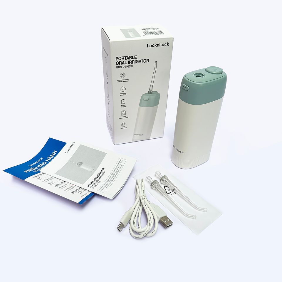 Máy Tăm Nước Không Dây LocknLock ENR116Mit- 170ML - 3 Chế Độ, 2 Đầu Tăm- Bảo Hành Chính Hãng