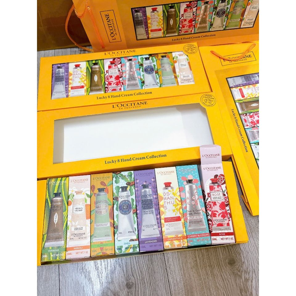 Kem Dưỡng Da Tay L'Occitane Lucky 8 - Set 8 Tuýp 30ml với Hương Shea, Hoa Hồng, Hoa Anh Đào, Oải Hương và Nhiều Hương Khác