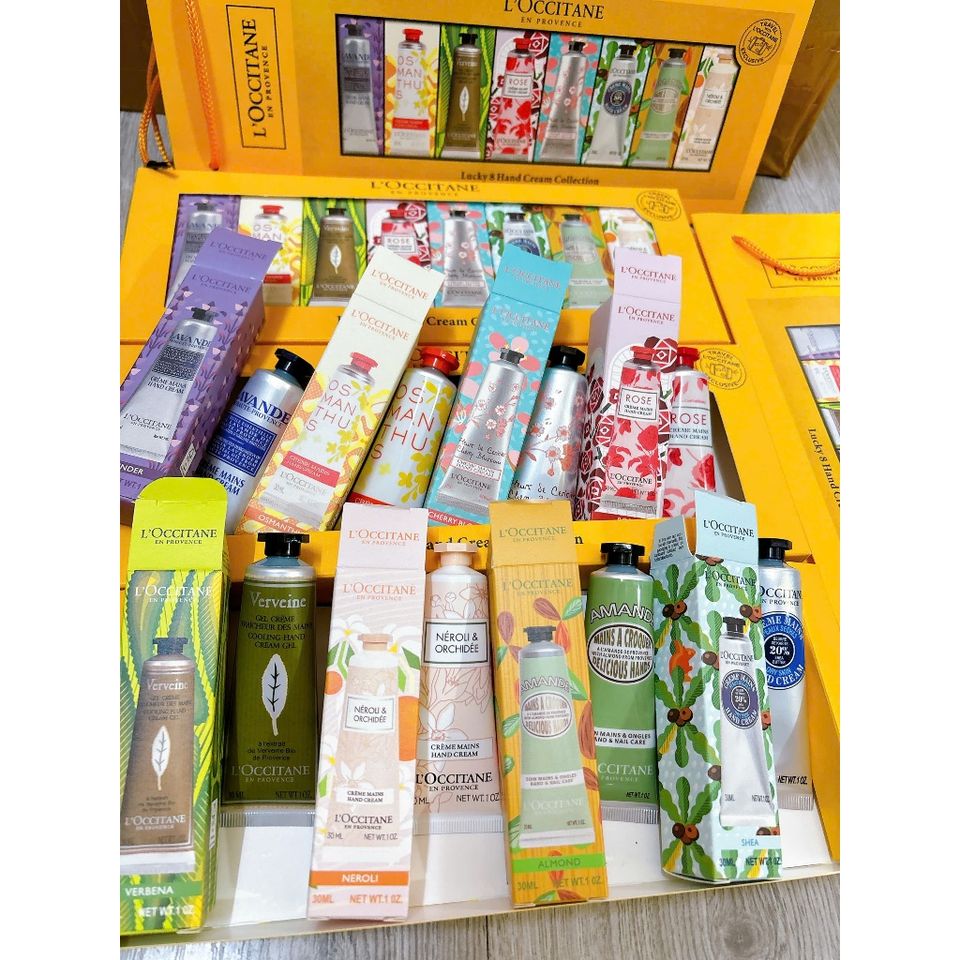 Kem Dưỡng Da Tay L'Occitane Lucky 8 - Set 8 Tuýp 30ml với Hương Shea, Hoa Hồng, Hoa Anh Đào, Oải Hương và Nhiều Hương Khác