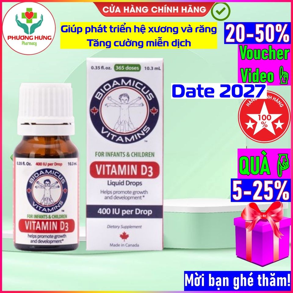 Vitamin D3 BioAmicus Giúp phát triển hệ xương và răng ở trẻ, Tăng cường miễn dịch - Lọ 10 ml