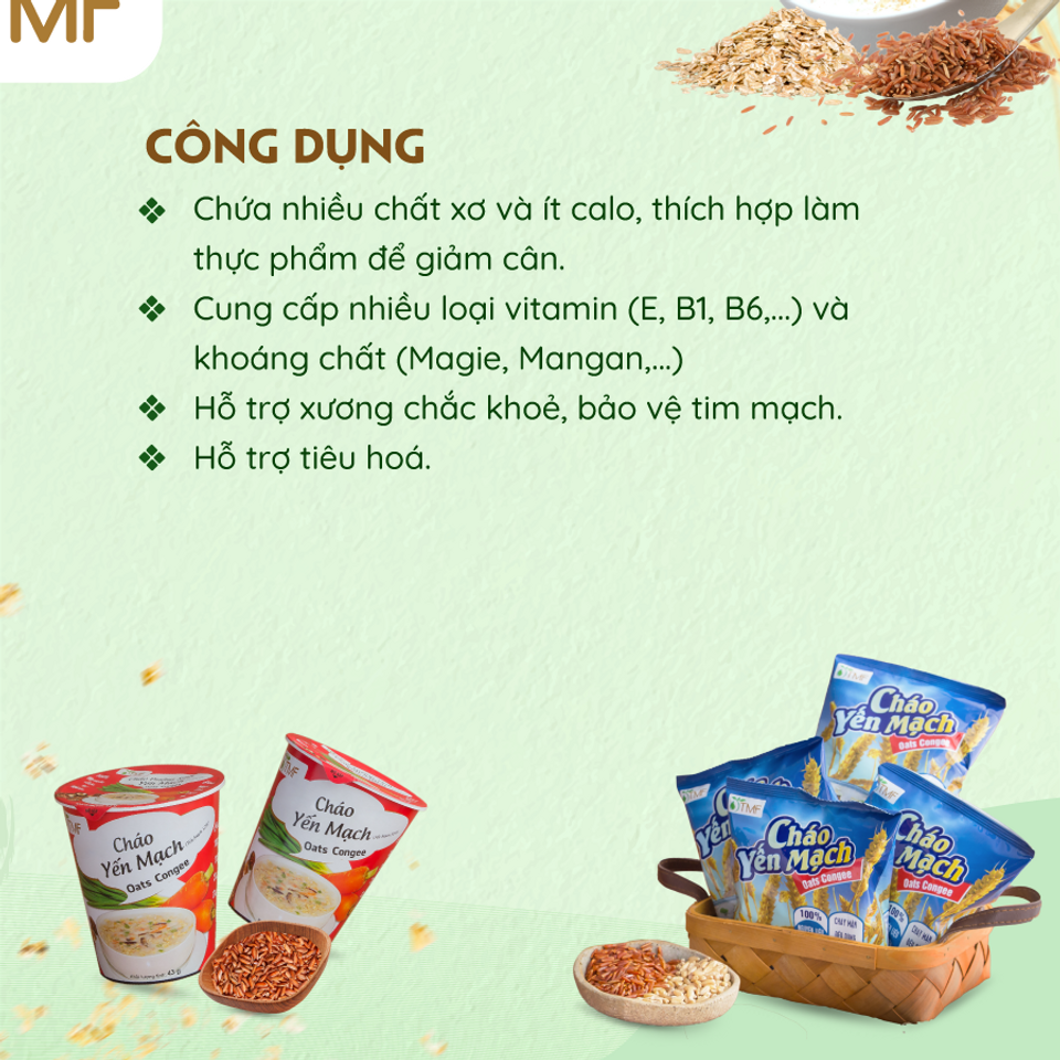 Cháo Yến Mạch Gạo Lứt Giảm Cân Ăn Liền Tâm Minh - Thực Phẩm Dinh Dưỡng Tiện Lợi Chay Mặn, Chỉ 3 Phút Nấu Nóng Hổi