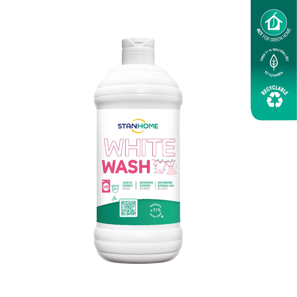 Nước Giặt Đậm Đặc Stanhome White Wash 750ml - Giữ Đồ Trắng Sáng Nguyên Liệu Tự Nhiên, Hiệu Quả Từ Nhiệt Độ 20°C