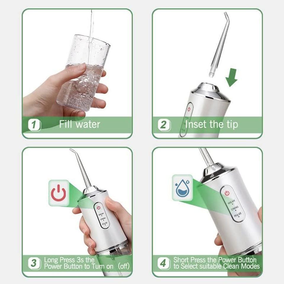 Máy Tăm Nước Cầm Tay Oral Irrigator 3 Chế Độ - Sạc USB Chống Thấm Nước, Dung Tích 240ml, Phù Hợp Dành Cho Người Niềng Răng