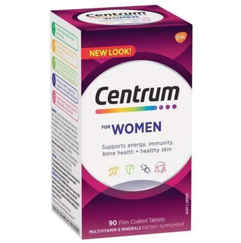 Vitamin Tổng Hợp Centrum Women 90 Viên - Hỗ Trợ Sức Khỏe Xương, Da, Tóc Cho Phụ Nữ - Giàu Vitamin và Khoáng Chất Essential