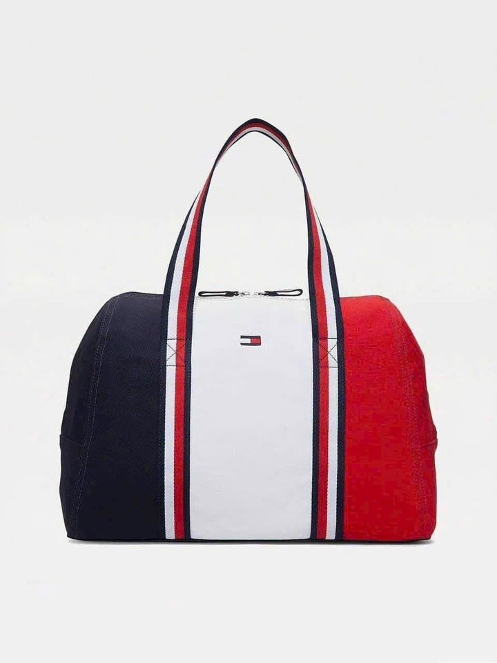 Túi Du Lịch Tommy Canvas Unisex - Siêu Bền, Tiện Lợi Cho Du Lịch & Tập Gym, Màu Xanh Đỏ Trắng, Kích Thước Trung 43x30x20 cm