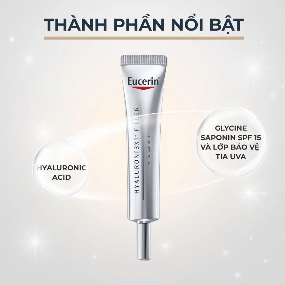 Kem Dưỡng Mắt Eucerin Hyaluron-Filler SPF15 - Giảm Nếp Nhăn, Chống Nắng, Dưỡng Ẩm, Lành Tính cho Da Nhạy Cảm
