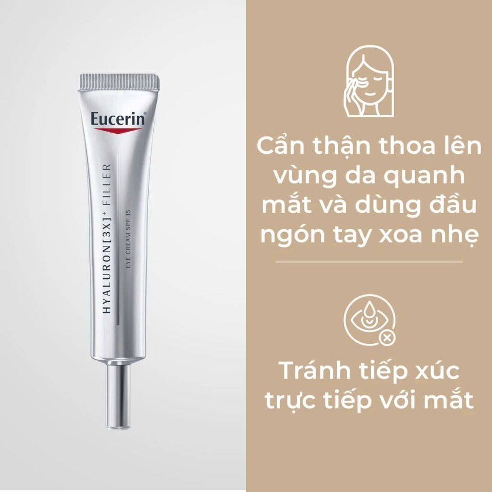 Kem Dưỡng Mắt Eucerin Hyaluron-Filler SPF15 - Giảm Nếp Nhăn, Chống Nắng, Dưỡng Ẩm, Lành Tính cho Da Nhạy Cảm