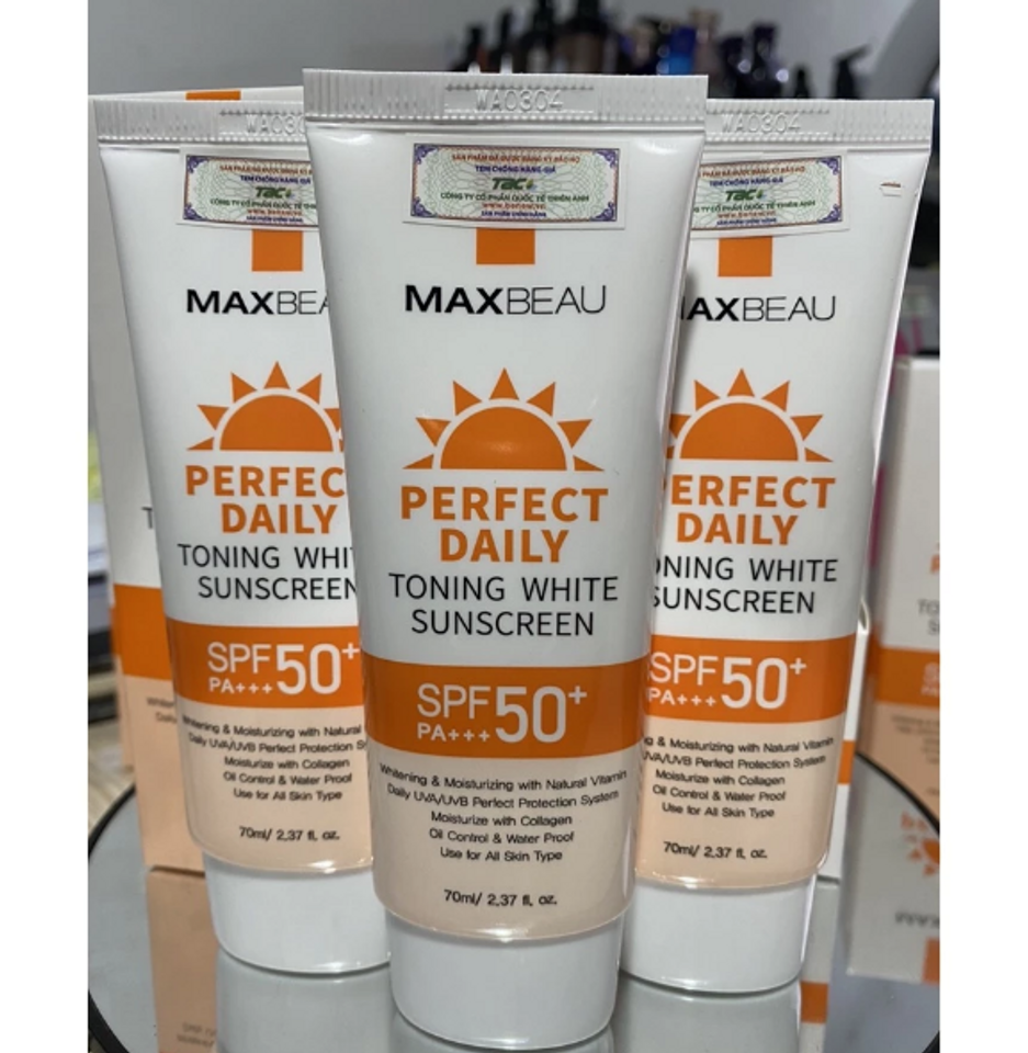Kem Chống Nắng Maxbeau Toning White Sunscreen SPF50+/PA+++ 70g - Dưỡng trắng da, bảo vệ mạnh mẽ khỏi UVA/UVB, thích hợp cho mọi loại da