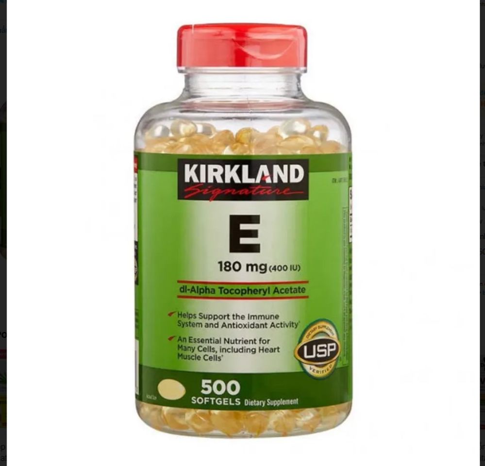 Viên Vitamin E Kirkland 400 IU - Hỗ Trợ Sức Khỏe, 500 Viên Mỹ, Tăng Cường Miễn Dịch, Cải Thiện Da, Bảo Vệ Tế Bào Chống Oxi Hóa