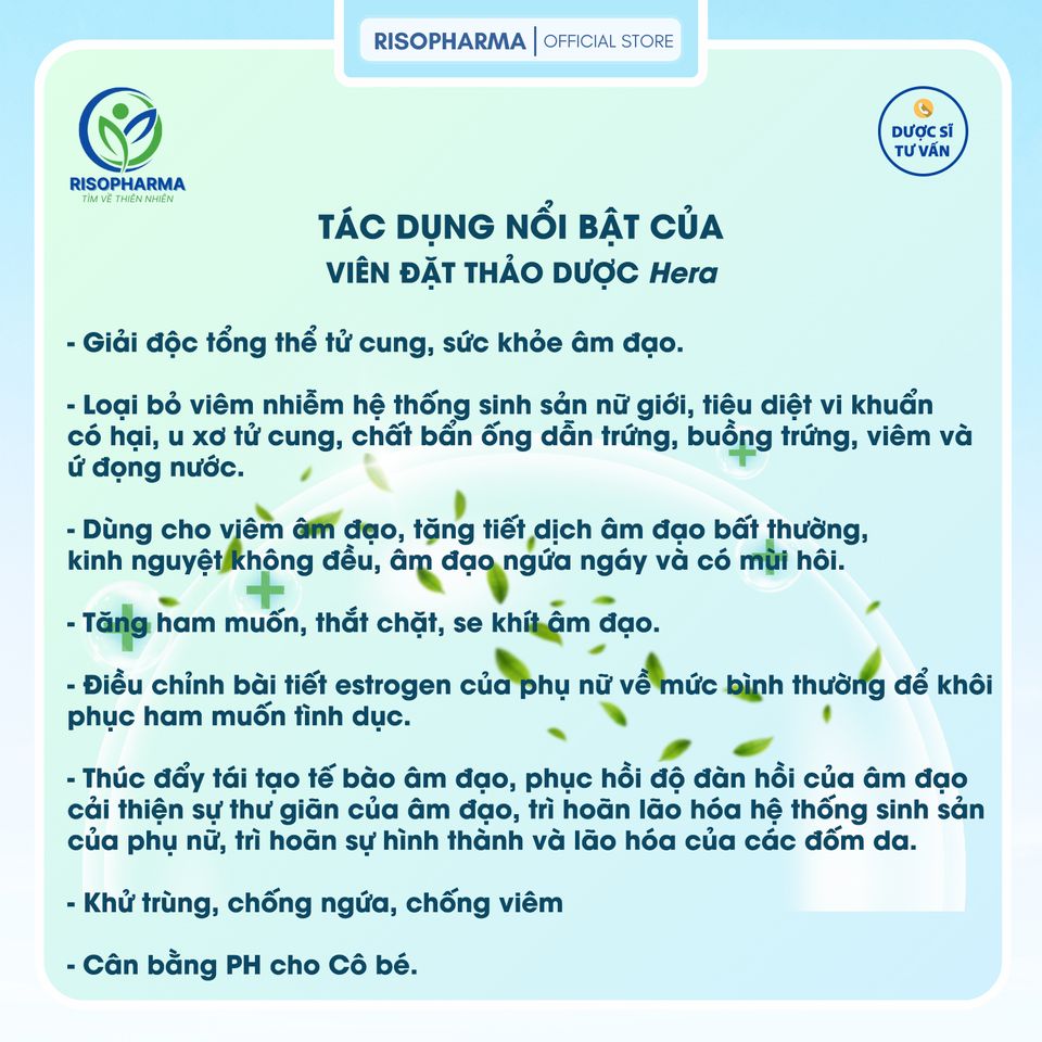 Viên Đặt Thảo Dược Hera - Gel Se Khít, Làm Hồng Vùng Kín, Tiêu Viêm, Khử Mùi, Ngừa Tái Phát, Bảo Vệ Gan, Giải Độc
