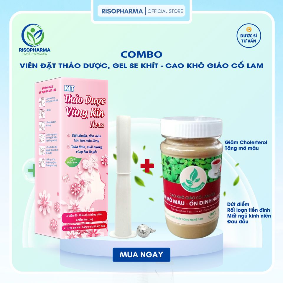 Viên Đặt Thảo Dược COMBO - Gel Se Khít, Làm Hồng Vùng Kín Hera - Xóa Tan Nấm Ngứa, Tiêu Viêm, Khử Mùi, Ngừa Tái Phát