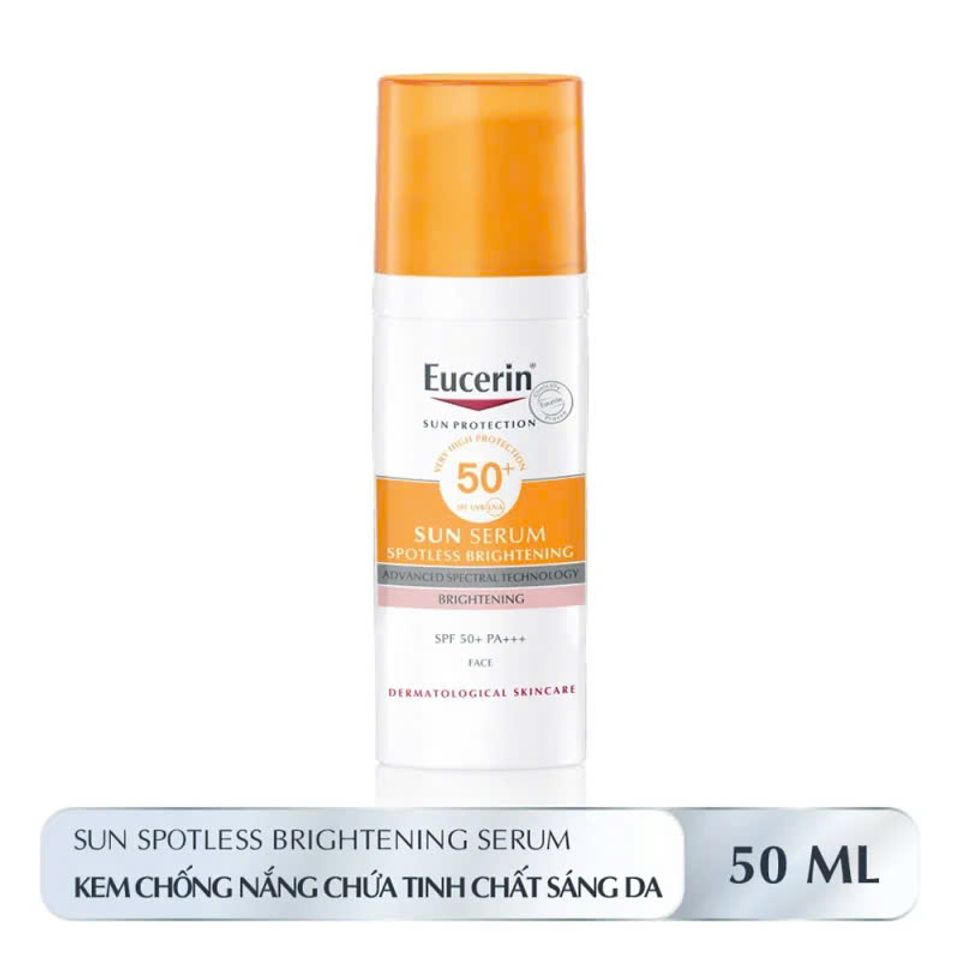 Kem Chống Nắng Eucerin Sun Serum SPF 50+ 50ml - Giúp Sáng Da, Bảo Vệ Tia UV, Giảm Thâm Nám, Phù Hợp Mọi Loại Da