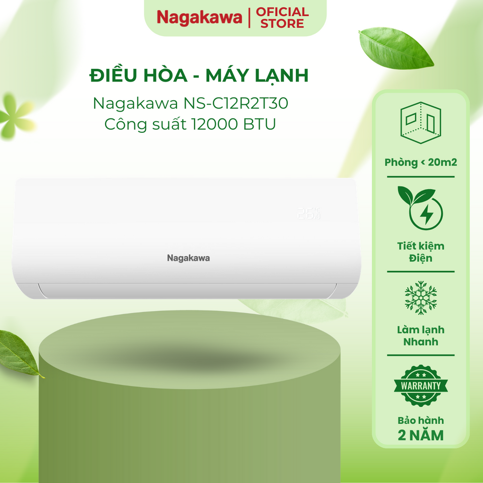 Điều Hòa 1 Chiều Nagakawa NS-C12R2T30 12000BTU - Tiết Kiệm Điện - Chế Độ Làm Lạnh Nhanh - Thiết Kế Hiện Đại, Bảo Hành 2 Năm