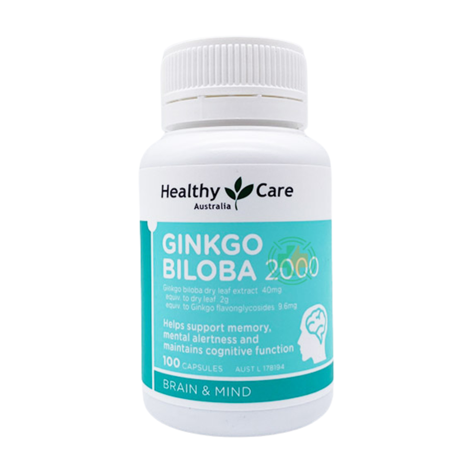 Viên Uống Bổ Não Ginkgo Biloba 2000 Heathy Care - Hỗ Trợ Tăng Cường Trí Nhớ, Tập Trung, Giảm Căng Thẳng - Lọ 100 Viên