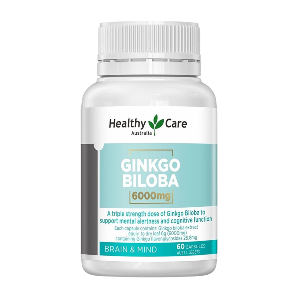 Viên Uống Bổ Não Ginkgo Biloba 6000 Healthy Care - Cải Thiện Trí Nhớ, Tăng Cường Tinh Thần - Hộp 60 Viên Nhập Khẩu Úc
