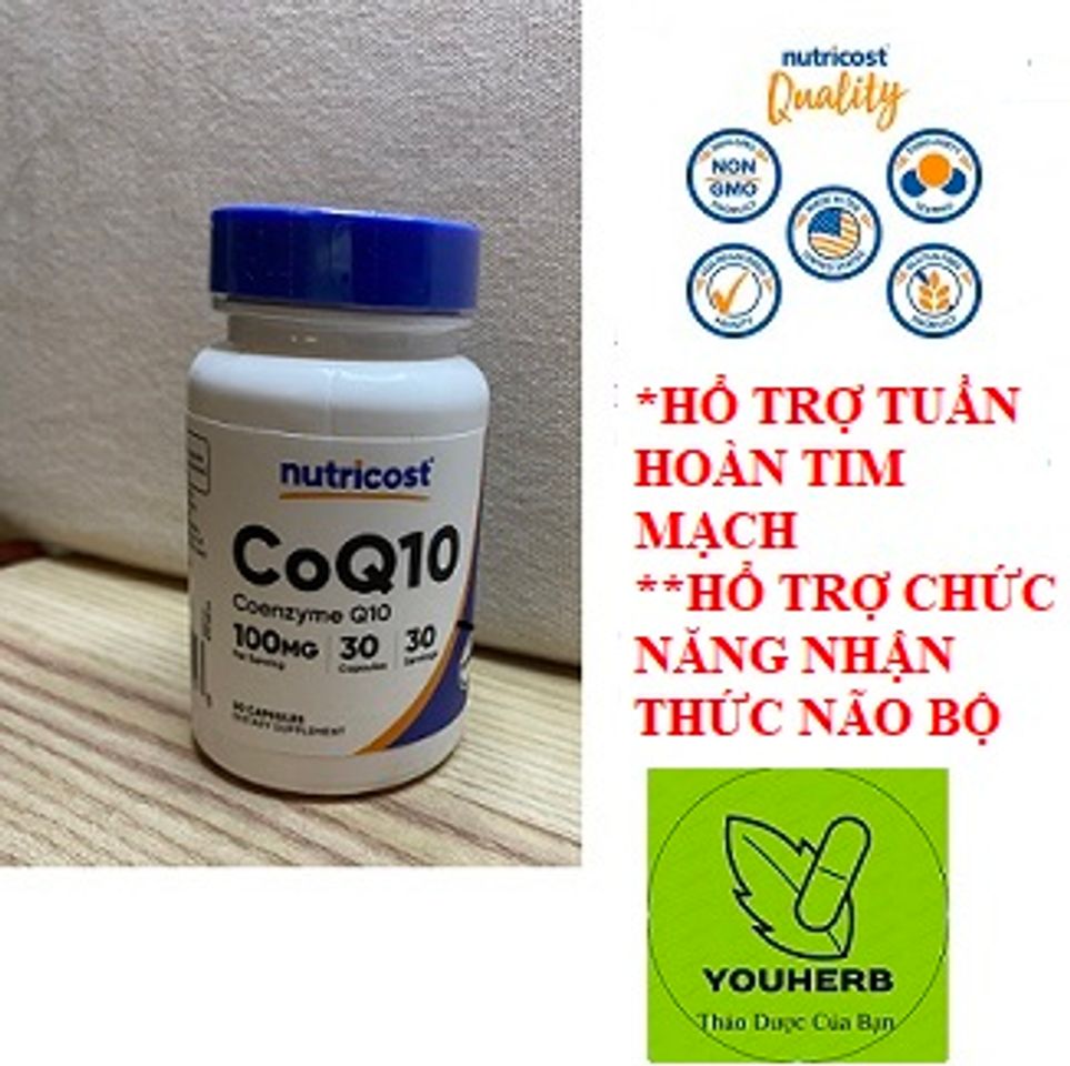 CoQ10 100MG Nutricost - Viên Uống Hỗ Trợ Sức Khỏe Tim Mạch, Cải Thiện Chức Năng Tim và Huyết Áp - 30 Viên
