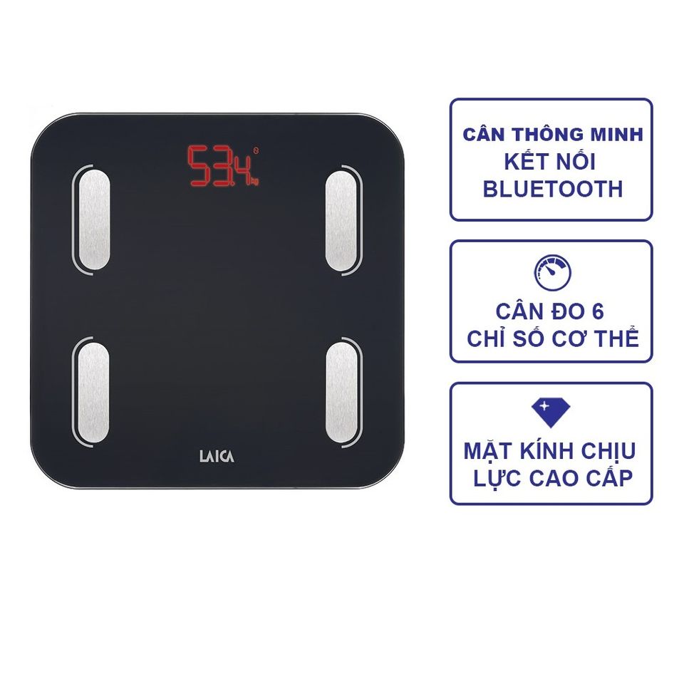 Cân Điện Tử Thông Minh Laica PS7015 - Cân Đo 6 Chỉ Số Cơ Thể, Kết Nối Bluetooth Với Ứng Dụng Laica Home Wellness