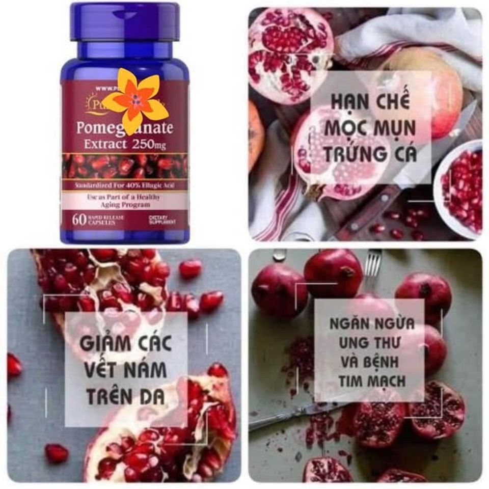 Viên Uống Chống Nắng Chiết Xuất Lựu 250Mg - 120 Viên Bảo Vệ Da Khỏi Tia UV, Duy Trì Làn Da Khỏe Mạnh