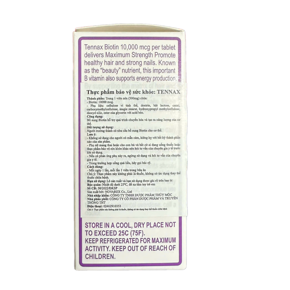 Viên Uống Biotin Tennax 10mg - Hỗ Trợ Đẹp Da, Tóc và Móng, Giải Quyết Rụng Tóc - Hộp 60 Viên Mỹ Quốc tế