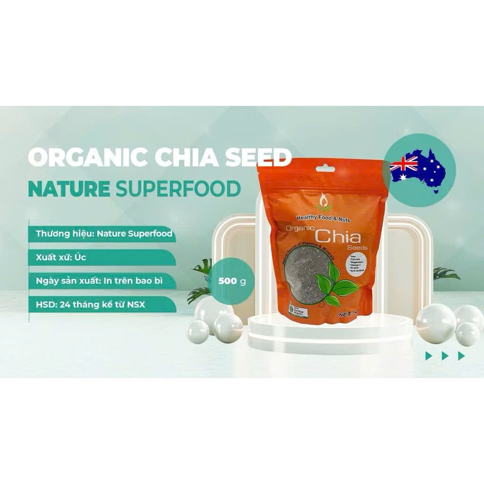 Hạt chia Úc hữu cơ organic chia seed Healthy care 500g chất xơ, omega 3, canxi protein giảm cân