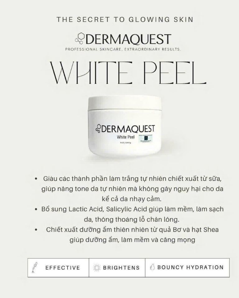 Mặt Nạ Làm Trắng Da Tự Nhiên Dermaquest White Peel 226.8g - Dưỡng Sáng và Mịn Màng Da, Giải Pháp Hoàn Hảo Cho Làn Da Rạng Rỡ