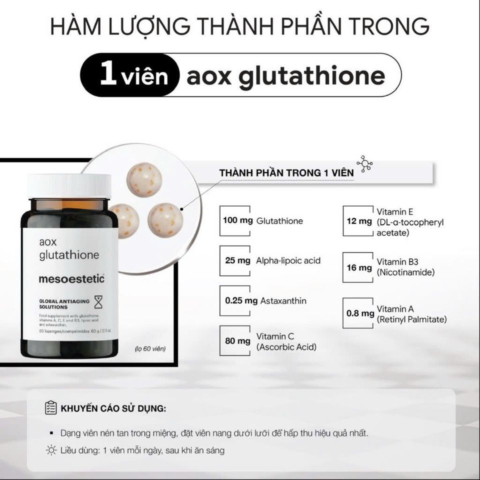 Viên Uống Trắng Da Trẻ Hoá Mesoesetic AOX Glutathion 60v