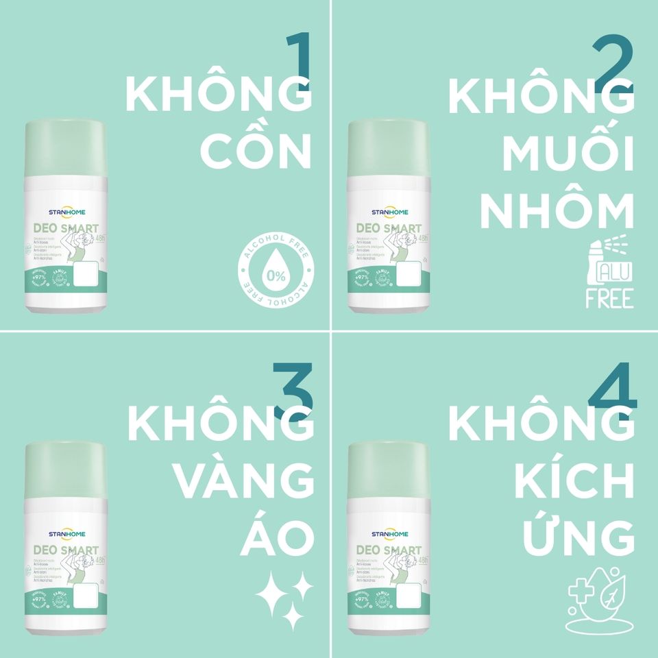 Lăn Khử Mùi Dịu Nhẹ Stanhome Deo Smart 50ml - Khử Mùi Tự Nhiên Cho Trẻ Dậy Thì, Không Cồn, Hương Thơm Duy Trì Suốt 48 Giờ