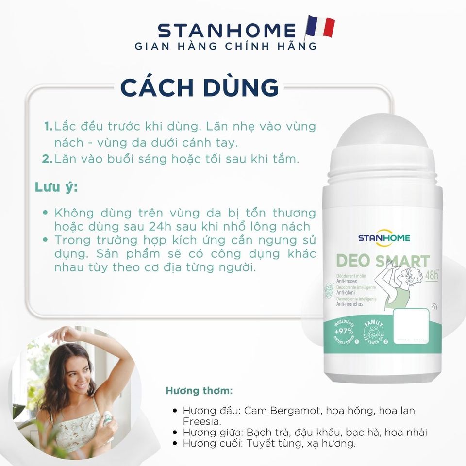 Lăn Khử Mùi Dịu Nhẹ Stanhome Deo Smart 50ml - Khử Mùi Tự Nhiên Cho Trẻ Dậy Thì, Không Cồn, Hương Thơm Duy Trì Suốt 48 Giờ